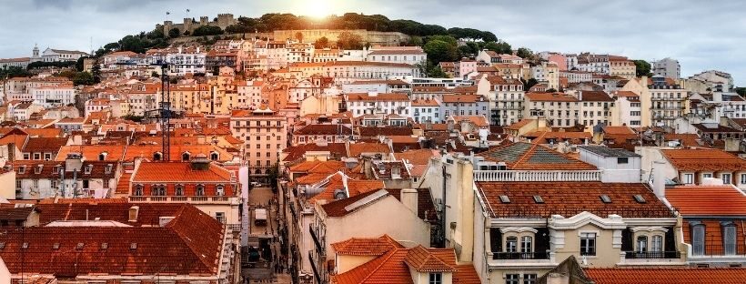 Lisbon cityscape with red tile roofs